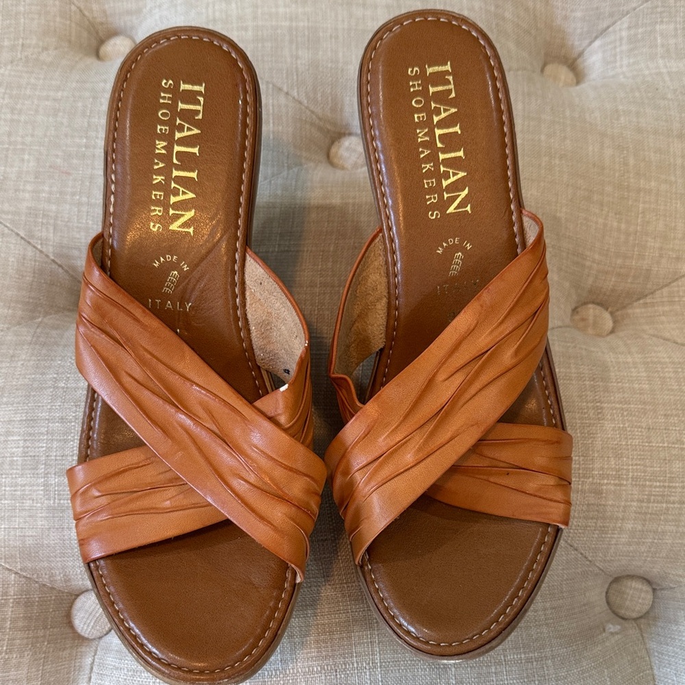 Italian Shoemakers Women's Brown Wedge Sandals - Picture 2 of 4